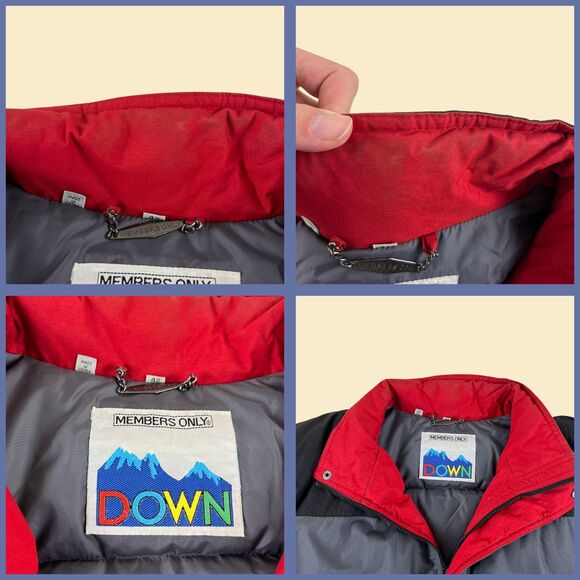 1980s Members Only jacket, down-filled vintage size 42 red & grey puffer jacket - Picture 5 of 8